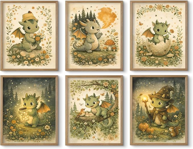 tgguytiy Vintage Nursery Dragon Wall Art by Unknown
