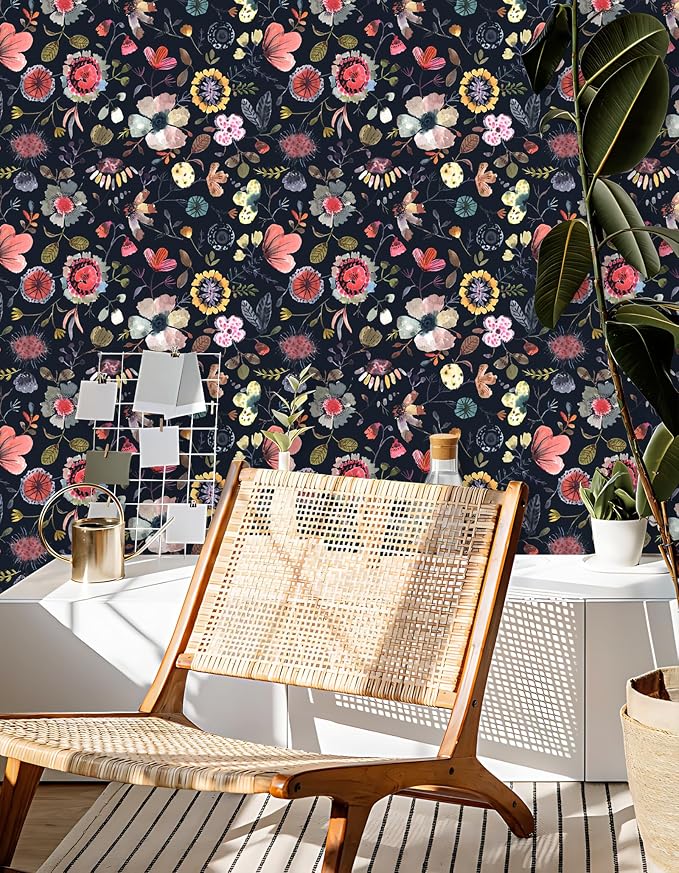 Wallpaper Peel and Stick Floral Wall Paper Removable Waterproof Blue/Red/Yellow - Image 2