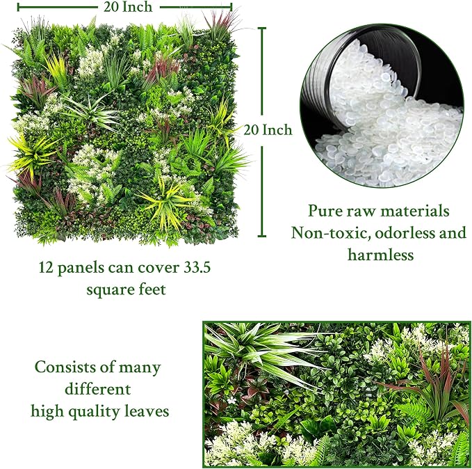 ODTORY Artificial Plant Wall Panels: 20"×20" 12P UV-Anti Faux Grass Wall - Image 2