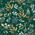 Dark Green Floral Wallpaper Peel and Stick Green Golden Leaf Wallpaper Vintage by Laatse