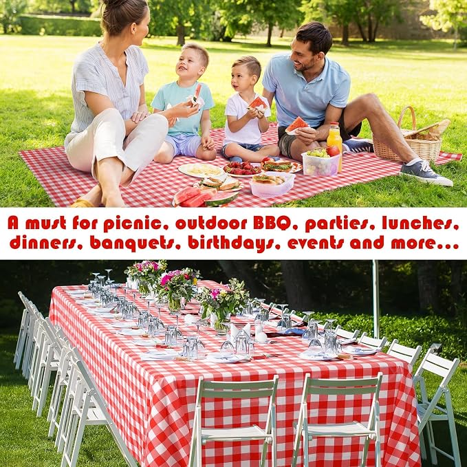 Kochorie 54 Inch x 300 Ft Red Checkered Plastic Table Cloth Roll Disposable - Image 7