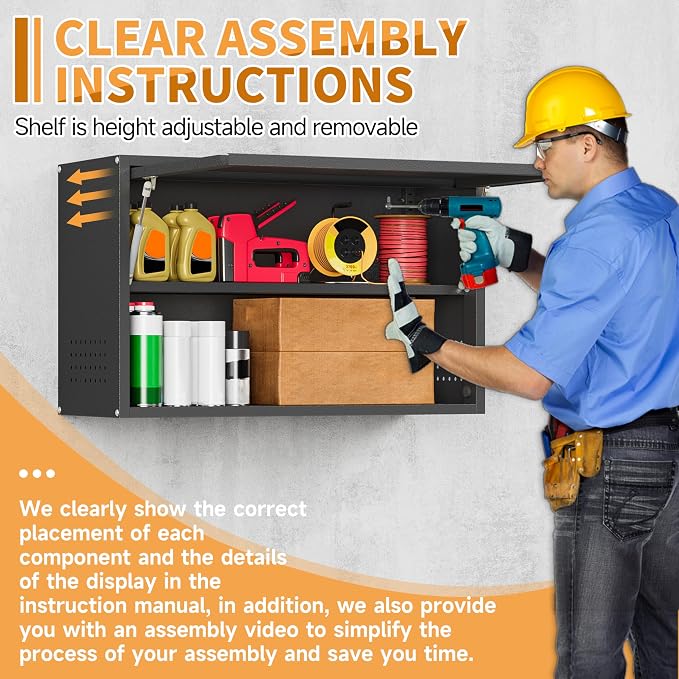 Metal Garage Wall Cabinet with Up-Flip Door, Upper Storage Cabinets with - Image 7