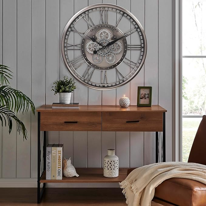 CLXEAST 28 Inch Original Real Moving Gear Wall Clock Roman Numerals, Oversized - Image 7