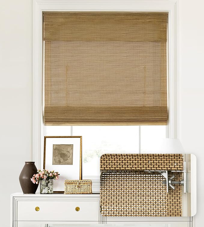 LazBlinds No Tools No Drill Cordless Bamboo Roman Shades, Custom Light by LazBlinds