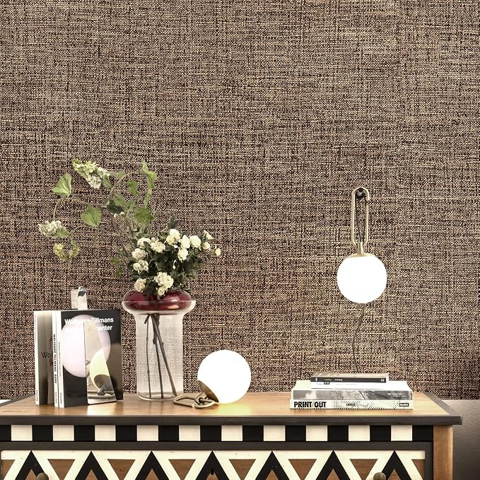 Amiya Grasscloth Brown Wallpaper Peel and Stick Faux Fabric Linen Contact Paper - Image 8