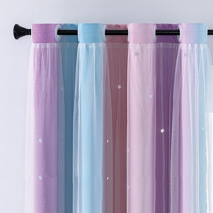 XiDi Curtains for Bedroom Decor, Rainbow Pink Purple/42/84 by Addsomecolortolife