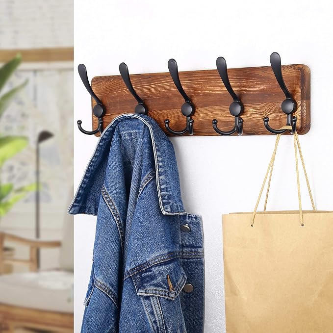 SKOLOO Rustic Wall Mounted Coat Rack: 16" Stud Spacing, Pine Real Wood Plank - Image 2