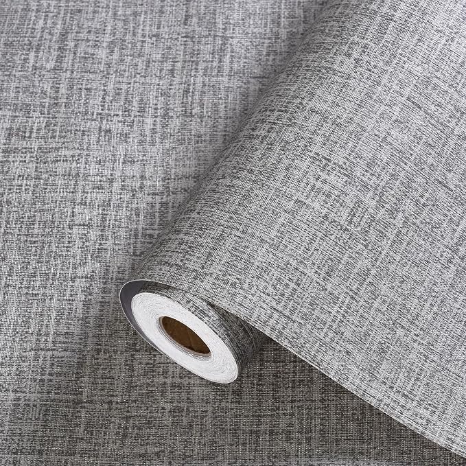Grey Contact Paper Peel and Stick Wallpaper 32.8ft Pre-Pasted Grasscloth by Akywall
