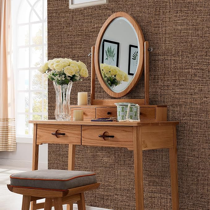 Brown Grasscloth Peel and Stick Wallpaper 17.3"x300" Faux Linen Textured - Image 7