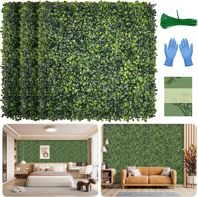 Artificial Grass Wall Panel Screen: 10"x10" 12P UV-Anti Faux Boxwood Panels by BHXCL