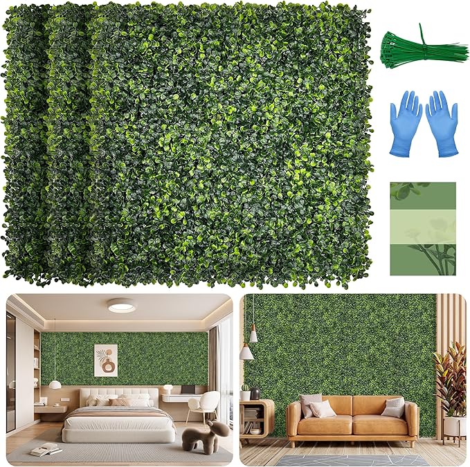 Artificial Grass Wall Panel Screen: 10"x10" 24P UV-Anti Faux Boxwood Panels by BHXCL