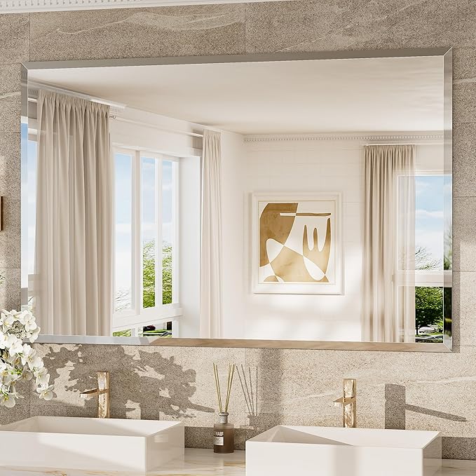 TokeShimi 55x36 Rectangle Bathroom Vanity Mirror Beveled, Tempered Frameless by RefinedBathroomAccessories