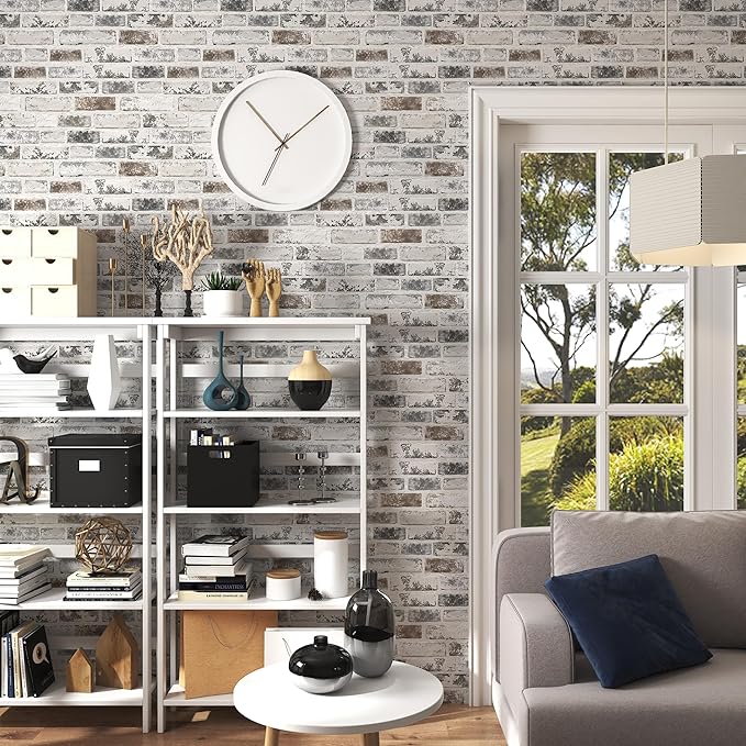 Brick Wallpaper Peel and Stick Wallpaper 17.3"x78.8" Grey and White 3D Brick - Image 4