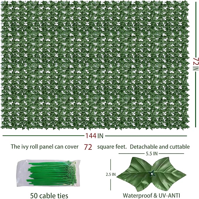 Odtory Artificial Ivy Privacy Fence Wall Screen: 72 x144 in UV-Anti Faux - Image 2