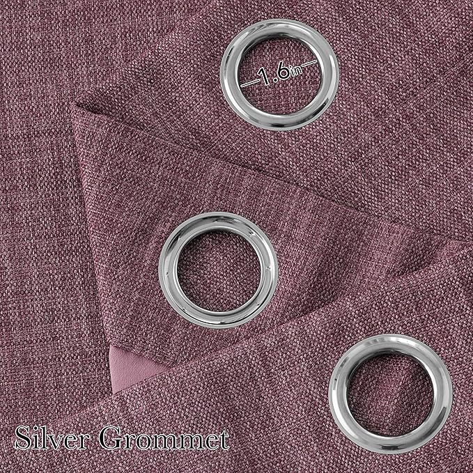 NICETOWN Short Faux Linen Greyish Purple Blackout Curtains 63 inches Long - Image 2