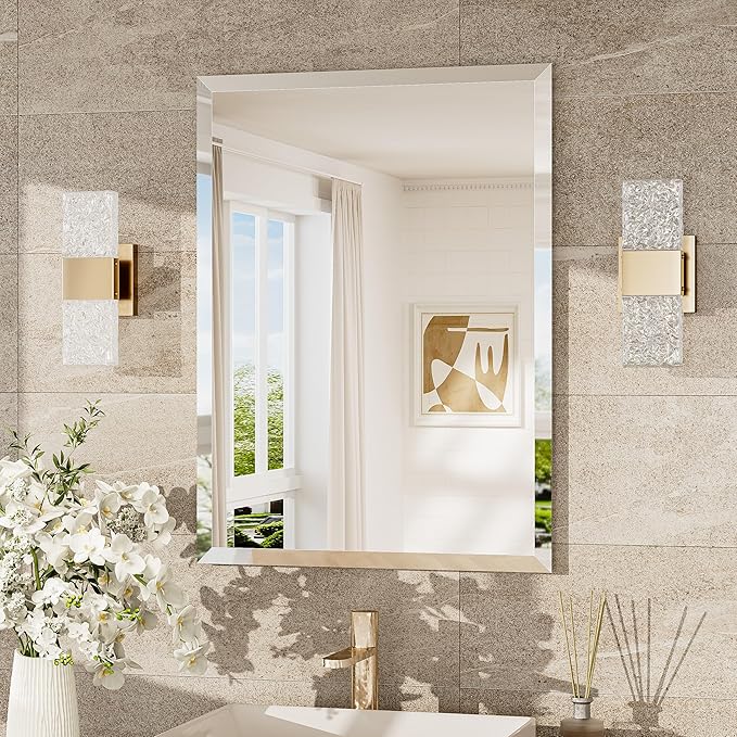 TokeShimi 22x30 Bathroom Vanity Mirror Beveled Rectangle, Frameless Mirror by RefinedBathroomAccessories