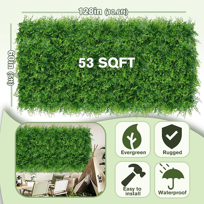 Greenery Faux Grass Wall Backdrop 60"x128" UV-Anti Artificial Green Boxwood - Image 2