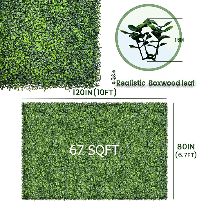 Artificial Ivy Privacy Fence Screen: 80"x 120" UV-Anti Faux Boxwood Roll Grass - Image 2
