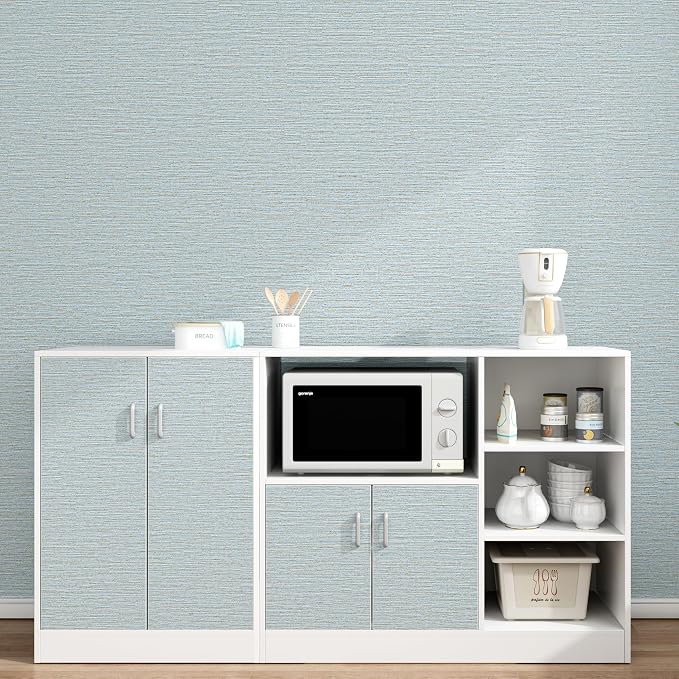 Grasscloth Peel and Stick Wallpaper 20.8"x394" Blue Thick Fabric Textured Linen - Image 3