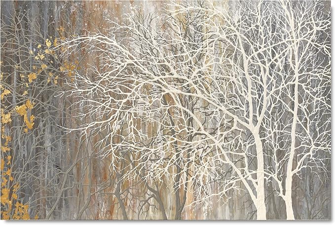 Yihui Arts Canvas Wall Art Hand Painted White Tree Pictures Brown Forest - Image 2