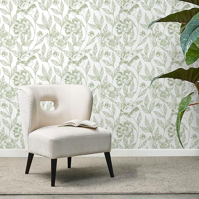 Timeet Peel and Stick Wallpaper Green Floral Wall Paper - Image 2