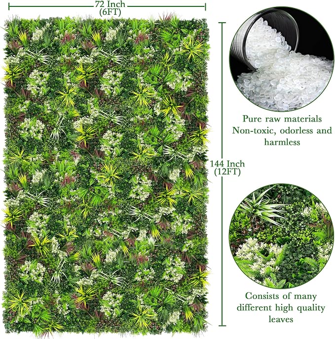 ODTORY Artificial Plant Wall Panels: 6FT×12FT UV-Anti Faux Grass Wall Backdrop - Image 2