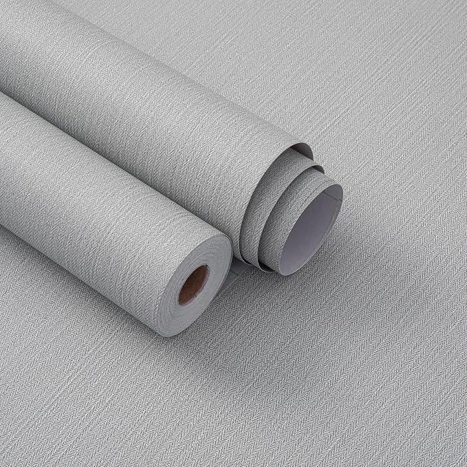 24"x393" Grey Grasscloth Peel and Stick Fabric Textured Contact Paper Removable - Image 9