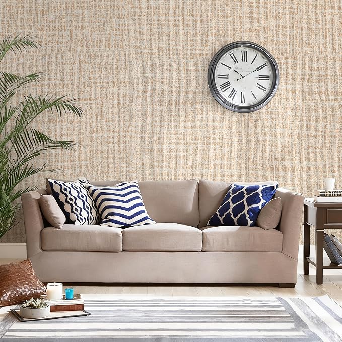 Guvana Grasscloth Peel and Stick Wallpaper Beige Textured Contact Paper Modern - Image 4