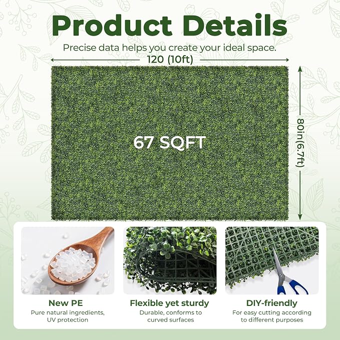 Artificial Boxwood Backdrop Roll: 80"x120" UV-Anti Greenery Faux Grass Hedge - Image 2