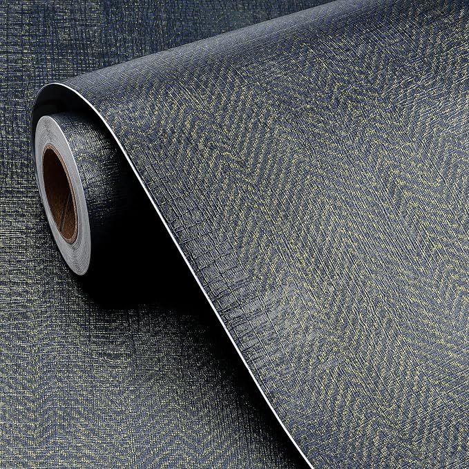FunStick 24"x200" Dark Blue and Gold Grasscloth Peel and Stick Wallpaper - Image 7