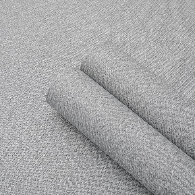 24"x393" Grey Grasscloth Peel and Stick Fabric Textured Contact Paper Removable - Image 7