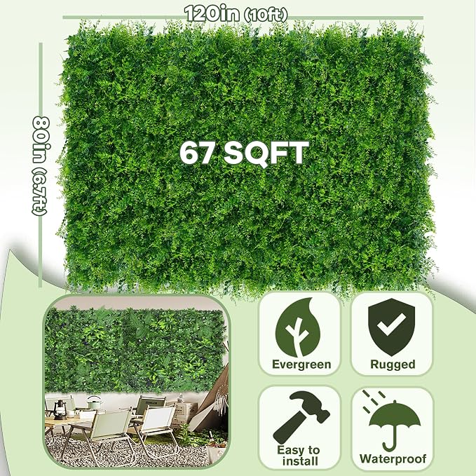Greenery Faux Grass Wall Backdrop: 80"x120" UV-Anti Artificial Green Boxwood - Image 2