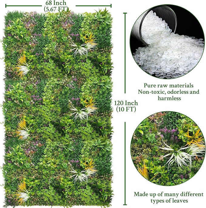 ODTORY Artificial Greenery Grass Wall Panels: 68'' x 120'' UV-Anti Faux - Image 2