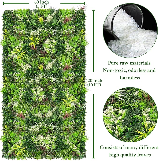 ODTORY Artificial Plant Wall Panels: 60"×120" UV-Anti Faux Grass Wall Backdrop - Image 2