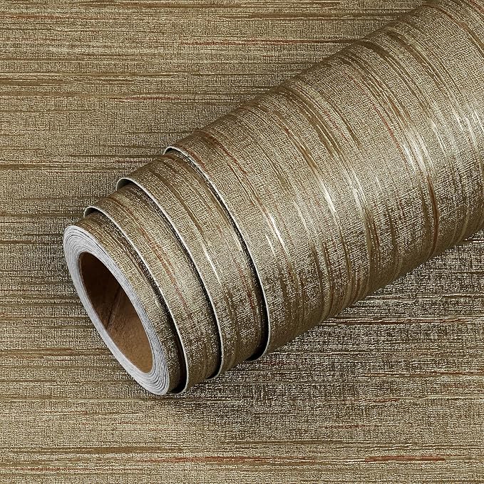 Livelynine 15.8x197 Vintage Gold Peel and Stick Wall Paper Textured Grasscloth - Image 6