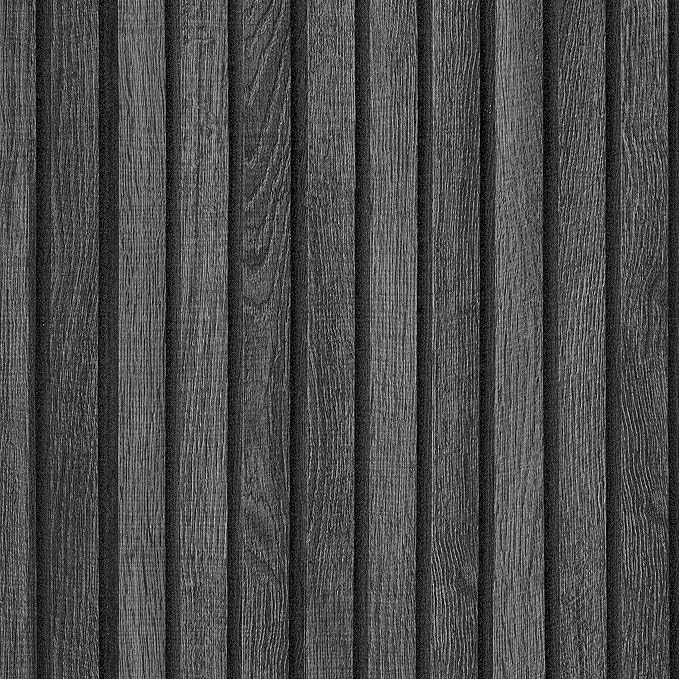 VEELIKE Charcoal Black Wood Slat Wallpaper Peel and Stick Modern Wood Panel by VEELIKE