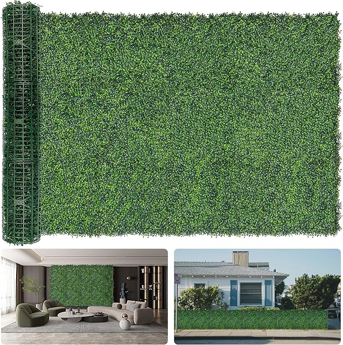 Artificial Boxwood Roll Panels: 60"x138" UV-Anti Faux Hedge Privacy Screen by DOPGIB