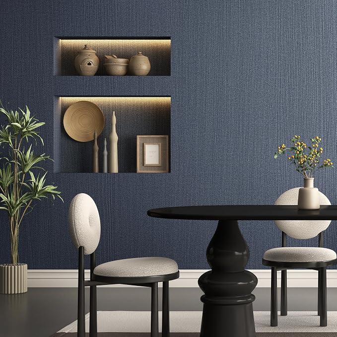 Haimin Fabric Wallpaper Textured Contact Paper Navy Blue Peel and Stick Faux - Image 4