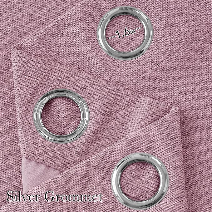 NICETOWN Short Faux Linen Pink Blackout Curtains 63 inches Long - Image 2