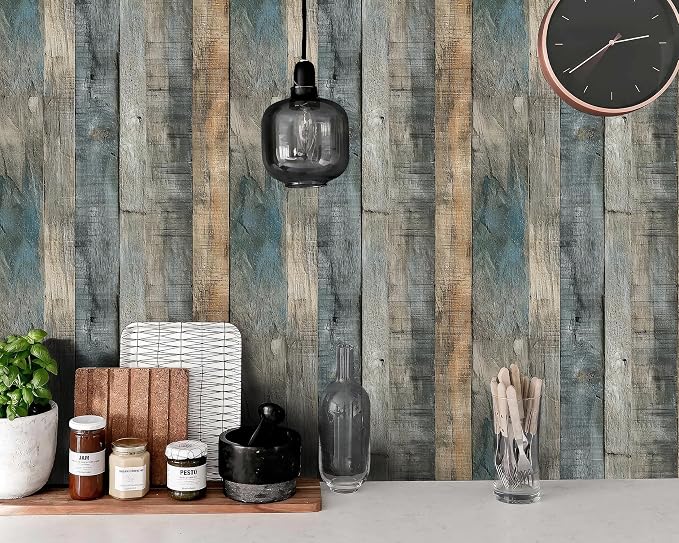 FLFK Vintage Wallpaper Peel and Stick Grey Wood Contact Paper Removable - Image 3