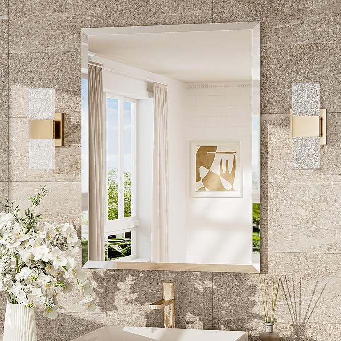 TokeShimi 24x32 Beveled Bathroom Mirror Frameless, Tempered Rectangle Bathroom by RefinedBathroomAccessories