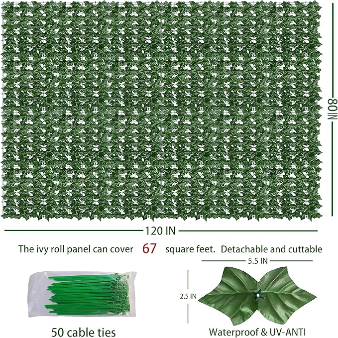ODTORY Artificial Ivy Privacy Fence Wall Screen, 80X120 in UV-Anti Faux - Image 2