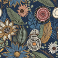 Boho Wallpaper Peel and Stick, Dark Vintage Floral Contact Paper, Retro by Laatse