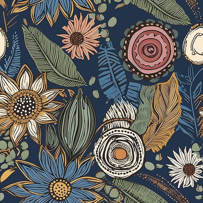 Boho Wallpaper Peel and Stick, Dark Vintage Floral Contact Paper, Retro by Laatse
