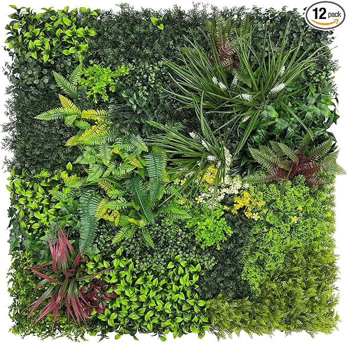 Artificial Grass Wall Boxwood Plant Panel: 20"x20" UV Resistant Green Leaves by DOPGIB