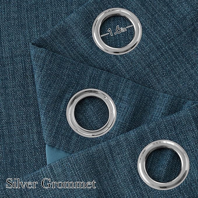 NICETOWN Short Faux Linen Stone Blue Blackout Curtains 63 inches Long - Image 2