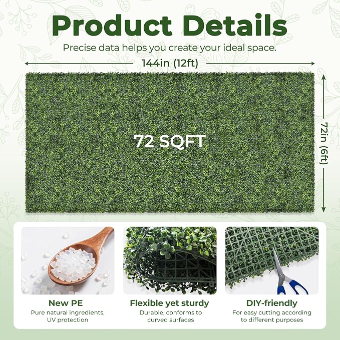 Artificial Boxwood Backdrop Roll: 72"x144" UV-Anti Greenery Faux Grass Hedge - Image 2