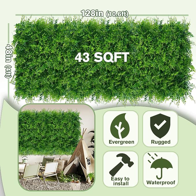 Greenery Faux Grass Wall Backdrop: 48"x128" UV-Anti Artificial Green Boxwood - Image 2