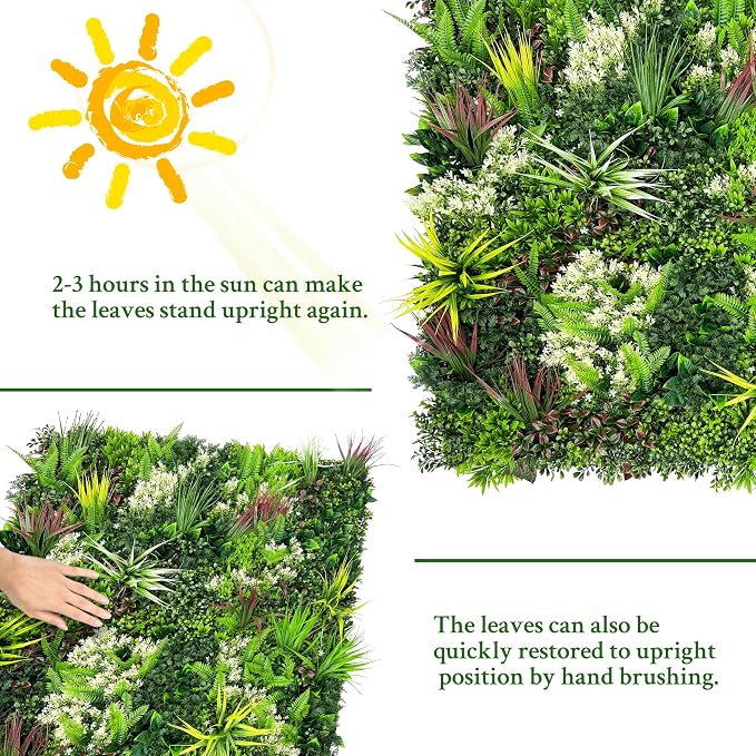 ODTORY Artificial Plant Wall Panels: 20"×20" 16P UV-Anti Faux Grass Wall - Image 7