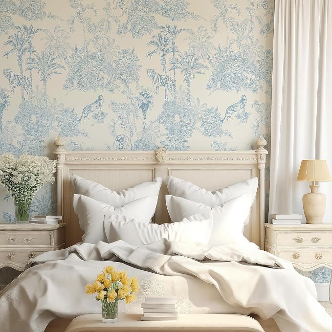 RollsRolla Toile Blue and White Peel and Stick Wallpaper Accent Wall French - Image 2